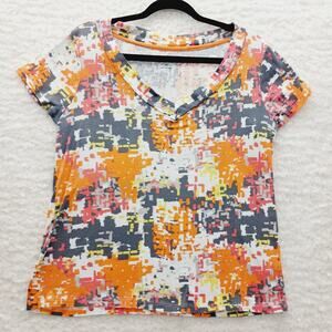 T-Shirt Woman Graphic Top Whimsycore Casual Soft Girl Geo Patchwork Gold Size XL
